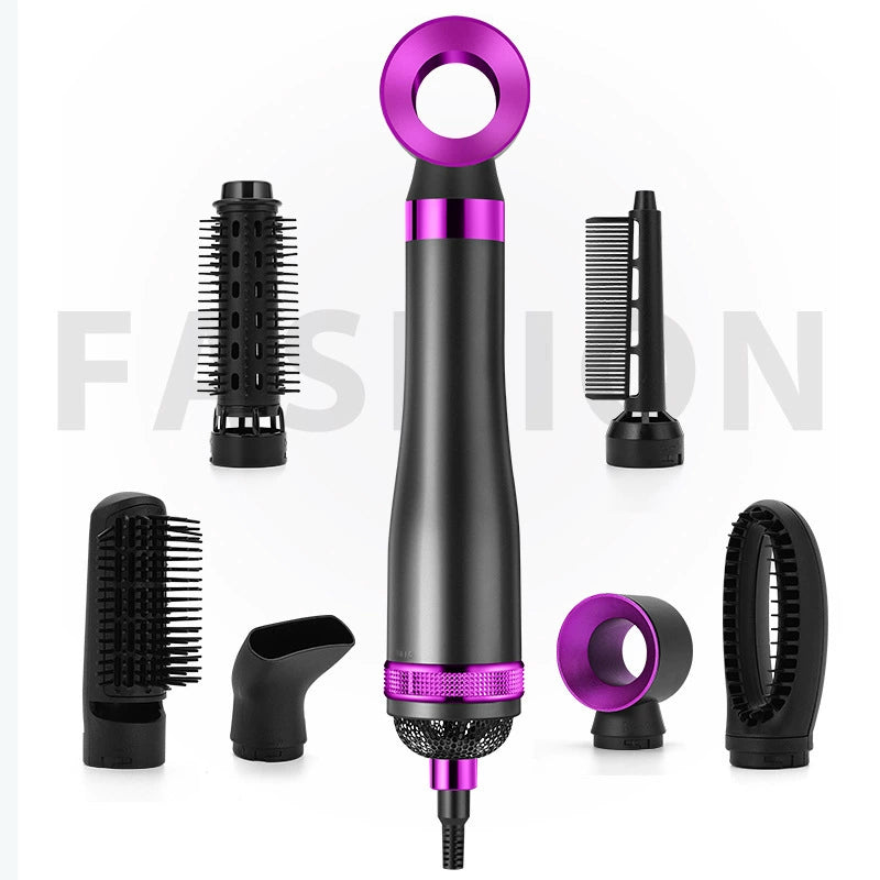 Cross-Border Six-in-One High-Speed Hair Dryer Hair Dryer Hair Straightener and Curler Brush Hot Air Comb Hair Salon Modeling Anion Hair Dryer