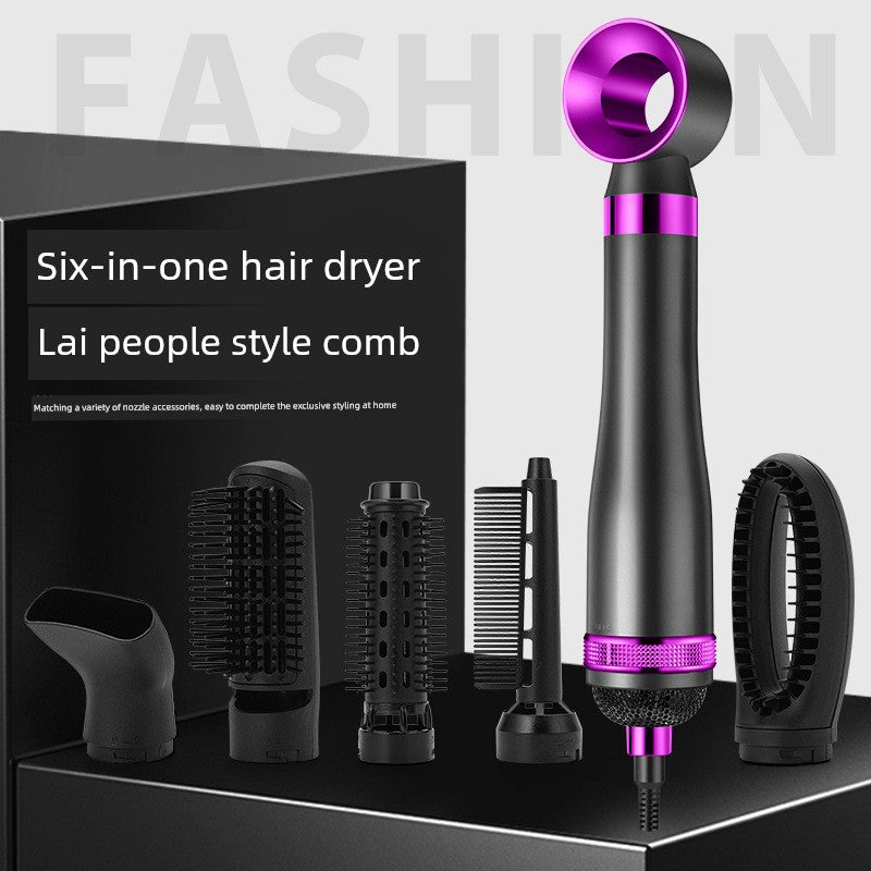 Cross-Border Six-in-One High-Speed Hair Dryer Hair Dryer Hair Straightener and Curler Brush Hot Air Comb Hair Salon Modeling Anion Hair Dryer