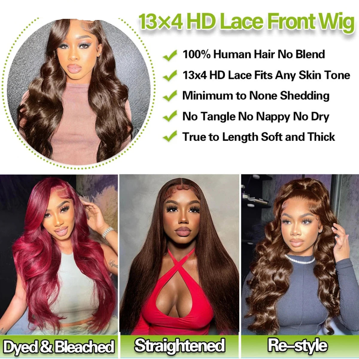 Chocolate Brown Lace Front Wig Human Hair 200% Body Wave Human Hair Wigs Pre Plucked 13x4 13x6