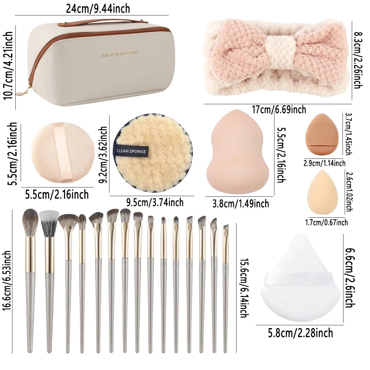 36-Piece Makeup Brush Set with Sponge, Headband & Storage Pouch – Professional Cosmetic Tools for Foundation, Blending