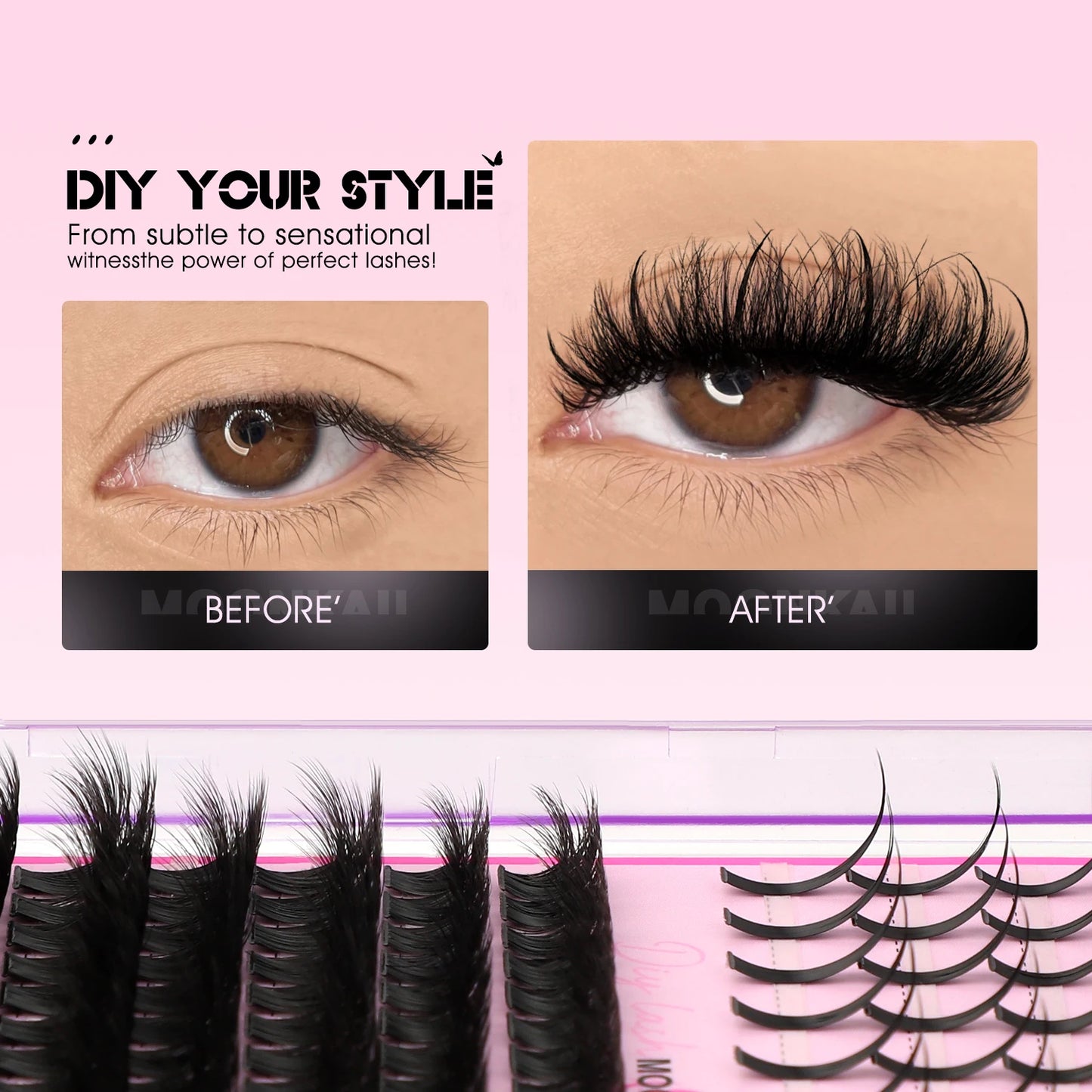 MOONKALI Lash Clusters 100D Lash Spikes Eyelash Clusters Volume Individual Lashes DIY Spiky Lash Extension Mega Cluster Eyelash