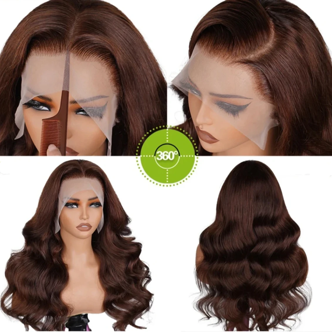Chocolate Brown Lace Front Wig Human Hair 200% Body Wave Human Hair Wigs Pre Plucked 13x4 13x6