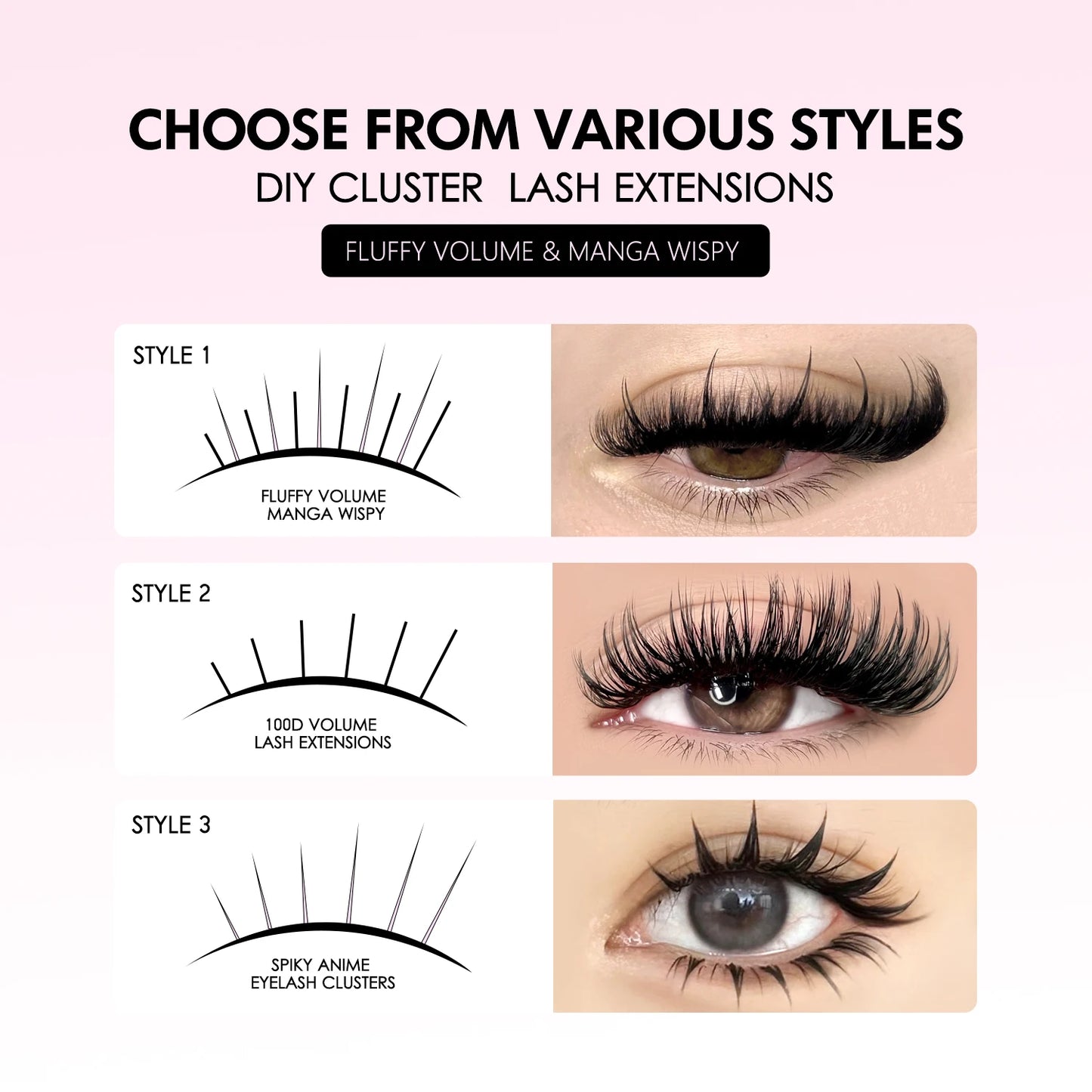 MOONKALI Lash Clusters 100D Lash Spikes Eyelash Clusters Volume Individual Lashes DIY Spiky Lash Extension Mega Cluster Eyelash