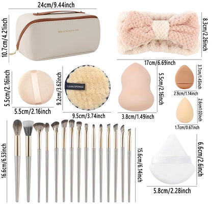 36-Piece Makeup Brush Set with Sponge, Headband & Storage Pouch – Professional Cosmetic Tools for Foundation, Blending