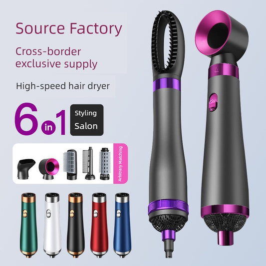 Cross-Border Six-in-One High-Speed Hair Dryer Hair Dryer Hair Straightener and Curler Brush Hot Air Comb Hair Salon Modeling Anion Hair Dryer